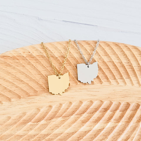 Ohio Pendant Necklace (Silver or Gold), 1 Total, Metal Blank #164