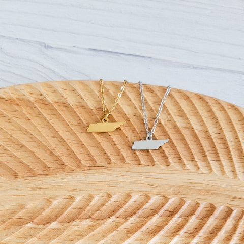 Tennessee Pendant Necklace (Silver or Gold), 1 Total, Metal Blank #163