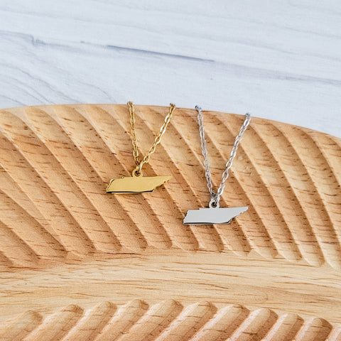 Tennessee Pendant Necklace (Silver or Gold), 1 Total, Metal Blank #163