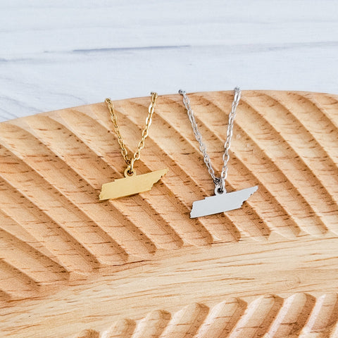 Tennessee Pendant Necklace (Silver or Gold), 1 Total, Metal Blank #163