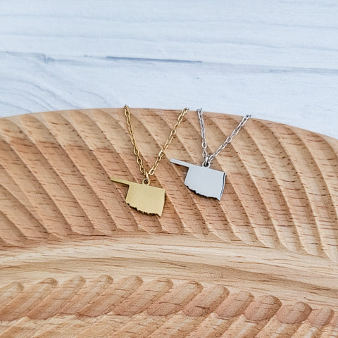 Oklahoma Pendant Necklace (Silver or Gold), 1 Total, Metal Blank #165
