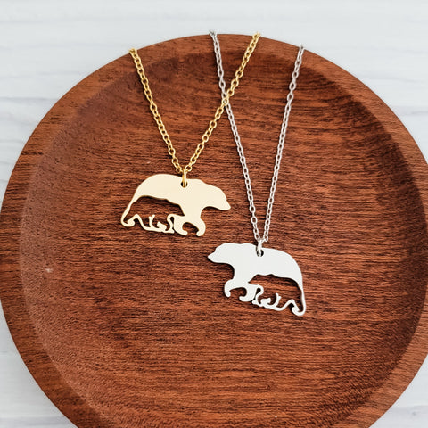 Bear & Cub Necklace (Silver or Gold), 1 Total, Metal Blank #169