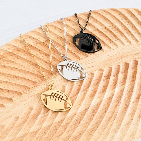 Football Pendant Necklace (Silver, Gold, or Black), 1 Total, Metal Blank #79
