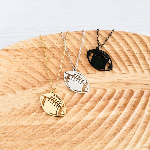 Football Pendant Necklace (Silver, Gold, or Black), 1 Total, Metal Blank #79