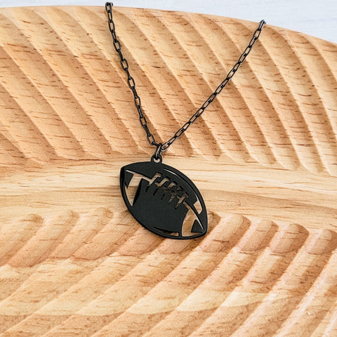 Football Pendant Necklace (Silver, Gold, or Black), 1 Total, Metal Blank #79