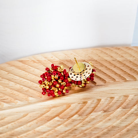 Crimson and Gold Mix 15mm Small Seed Bead Topper, 1 Pair, Seed Bead #44