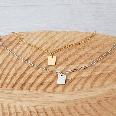 Petite Rectangle Paperclip Chain Anklet (Silver or Gold), 1 Total, Metal Blank #185