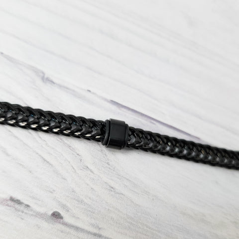 Black Braided Chain With Rectangle Charm Men's Bracelet, 1 Total, Metal Blank #186