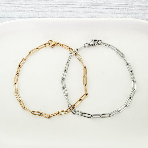 New Premium Full Bracelet Paperclip Chain Finding (Silver or Gold Stainless Steel), Pack of 5, Chain #15