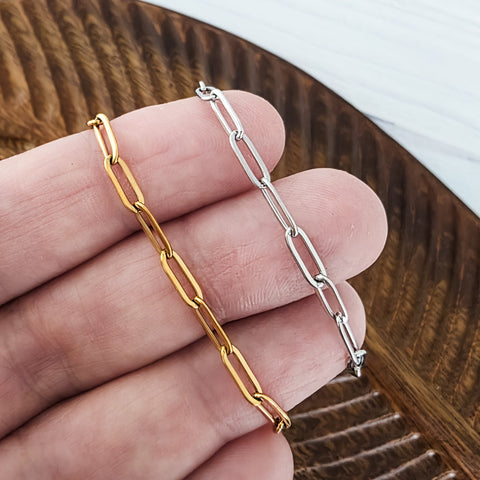 New Premium Split Bracelet Paperclip Chain Finding (Silver or Gold Stainless Steel), Pack of 5, Chain #16