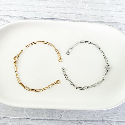 New Premium Split Bracelet Paperclip Chain Finding (Silver or Gold Stainless Steel), Pack of 5, Chain #16