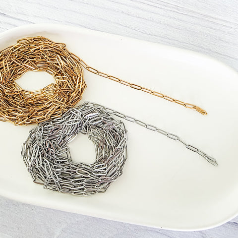 New Premium Spool Paperclip Chain Finding (Silver or Gold Stainless Steel), 3m (9.84ft), Chain #17