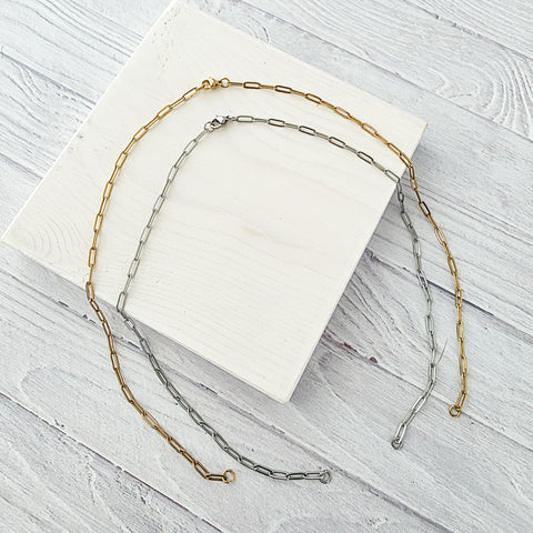 New Premium Split Necklace Paperclip Chain Finding (Silver or Gold Stainless Steel), Pack of 5, Chain #18