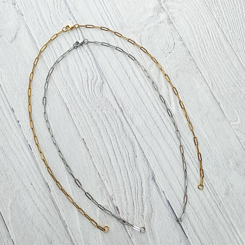 New Premium Split Necklace Paperclip Chain Finding (Silver or Gold Stainless Steel), Pack of 5, Chain #18