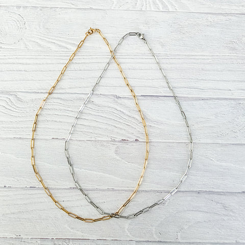 New Premium Full Necklace Paperclip Chain Finding (Silver or Gold Stainless Steel), Pack of 5, Chain #19