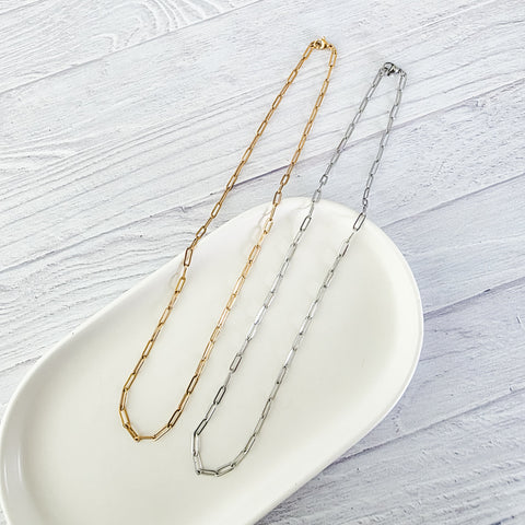 New Premium Full Necklace Paperclip Chain Finding (Silver or Gold Stainless Steel), Pack of 5, Chain #19