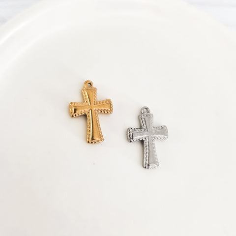 Small Cross Stainless Steel Charm (Silver or Gold), 10 Pieces, Charm #4