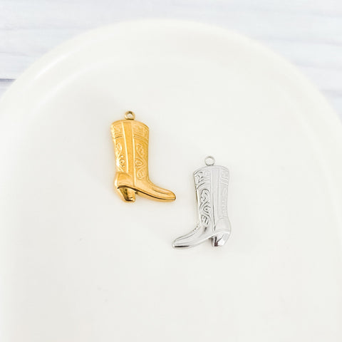 Medium Cowboy Boot Stainless Steel Pendant (Silver or Gold), 10 Pieces, Charm #3