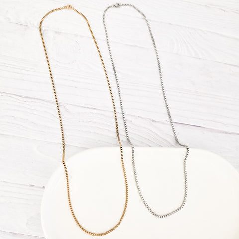 New Premium Men's Full Box Chain Necklace Finding (Silver or Gold Stainless Steel), Pack of 5, Chain #30