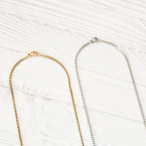 New Premium Men's Full Box Chain Necklace Finding (Silver or Gold Stainless Steel), Pack of 5, Chain #30