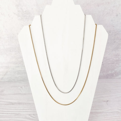 New Premium Men's Full Box Chain Necklace Finding (Silver or Gold Stainless Steel), Pack of 5, Chain #30