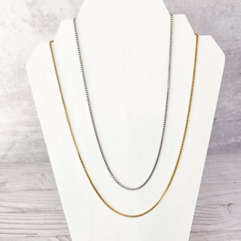 New Premium Men's Full Box Chain Necklace Finding (Silver or Gold Stainless Steel), Pack of 5, Chain #30