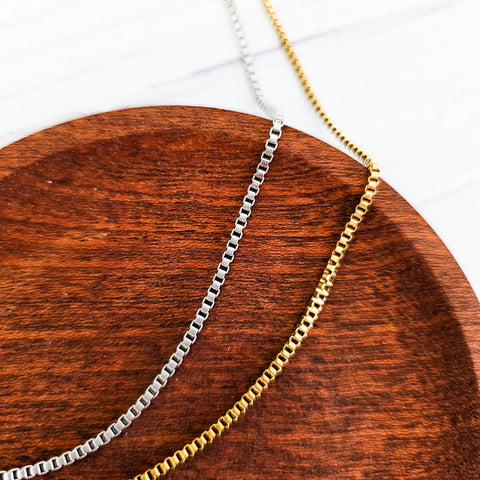 New Premium Women's Full Box Chain Necklace Finding (Silver or Gold Stainless Steel), Pack of 5, Chain #25