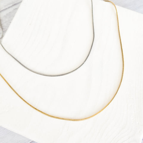 New Premium Full Round Snake Chain Necklace Finding (Silver or Gold Stainless Steel), Pack of 5, Chain #28