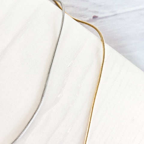 New Premium Full Round Snake Chain Necklace Finding (Silver or Gold Stainless Steel), Pack of 5, Chain #28