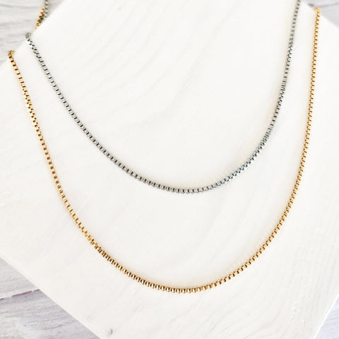New Premium Women's Full Box Chain Necklace Finding (Silver or Gold Stainless Steel), Pack of 5, Chain #25