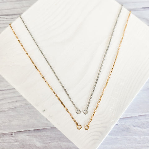 New Premium Split Minimalist Cable Chain Necklace Finding (Silver or Gold Stainless Steel), Pack of 5, Chain #20