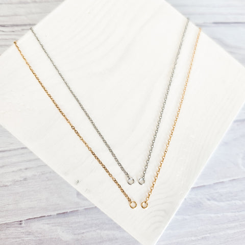 New Premium Split Minimalist Cable Chain Necklace Finding (Silver or Gold Stainless Steel), Pack of 5, Chain #20