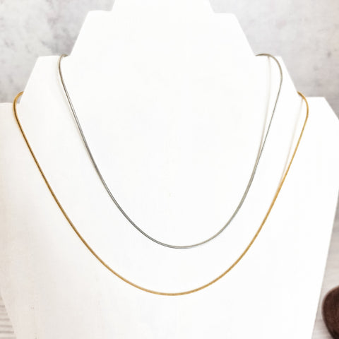New Premium Full Round Snake Chain Necklace Finding (Silver or Gold Stainless Steel), Pack of 5, Chain #28