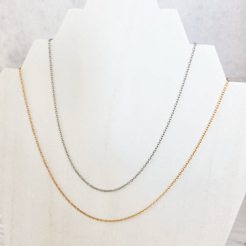 New Premium Full Minimalist Cable Chain Necklace Finding (Silver or Gold Stainless Steel), Pack of 5, Chain #29
