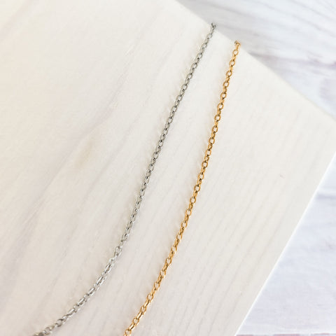 New Premium Full Minimalist Cable Chain Necklace Finding (Silver or Gold Stainless Steel), Pack of 5, Chain #29