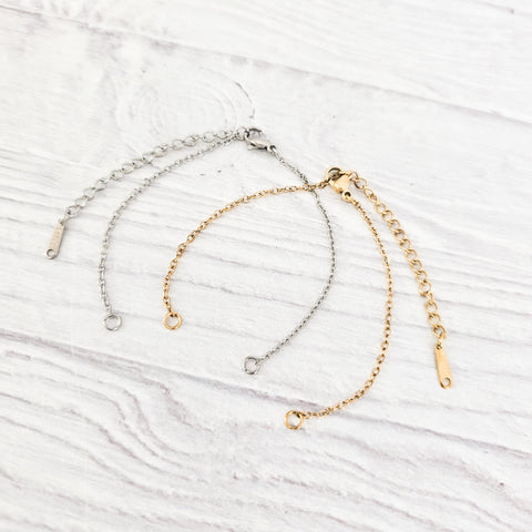 New Premium Split Minimalist Cable Chain Bracelet Finding (Silver or Gold Stainless Steel), Pack of 5, Chain #21