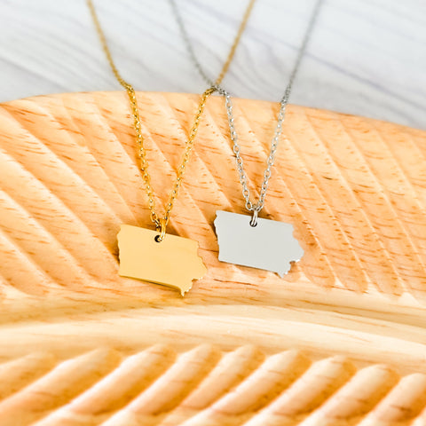 Iowa Pendant Necklace (Silver or Gold), 1 Total, Metal Blank #209