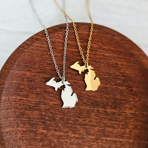 Michigan Pendant Necklace (Silver or Gold), 1 Total, Metal Blank #206