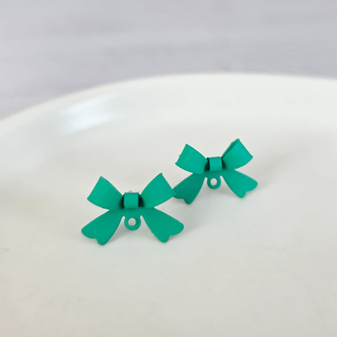 Jade Green Stainless Steel Bow Stud Connector, 10 Pieces, Bow #66