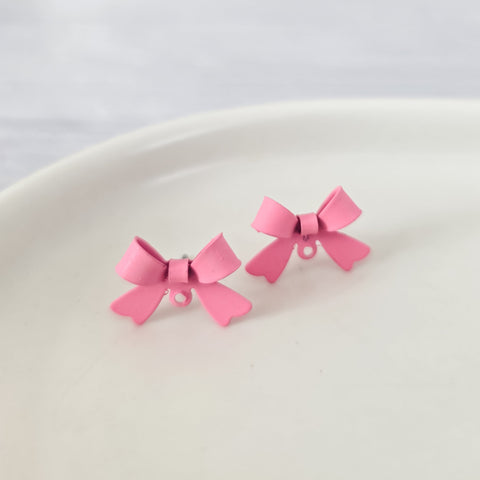 Bubblegum Pink Stainless Steel Bow Stud Connector, 10 Pieces, Bow #5