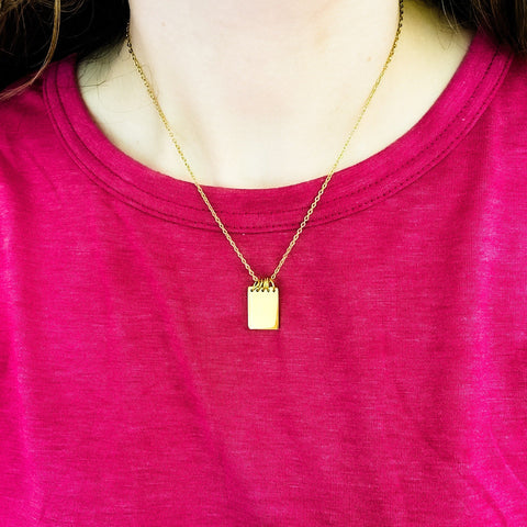 Mini Notebook Necklace (Silver or Gold), 1 Total, Metal Blank #152