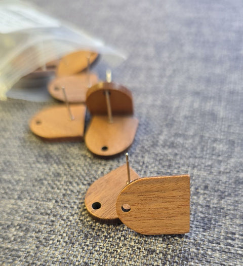 Walnut Wooden Semi Oval Studs, 10 Pieces, Wood #20