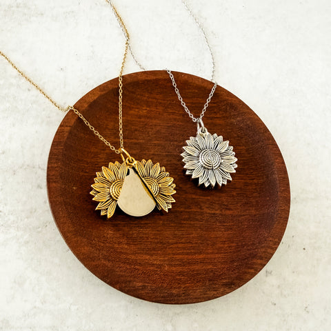 Sunflower Reveal Necklace (Silver or Gold), 1 Total, Metal Blank #153