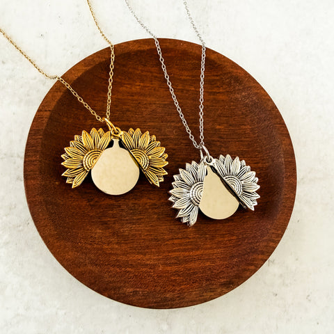 Sunflower Reveal Necklace (Silver or Gold), 1 Total, Metal Blank #153