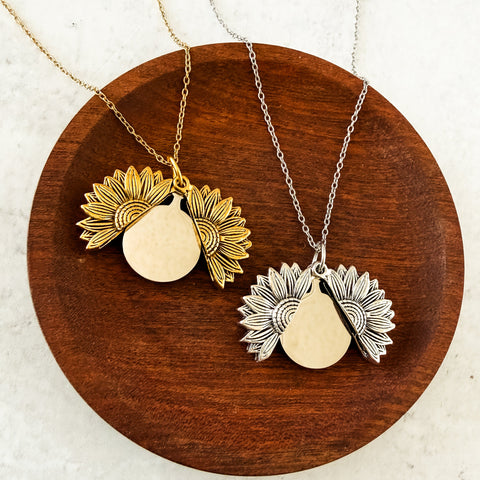 Sunflower Reveal Necklace (Silver or Gold), 1 Total, Metal Blank #153