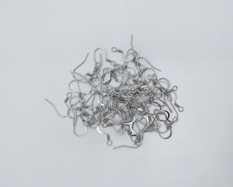 Silver Stainless Steel Ear Wires 2.5mm Hole (Hammered Flat French Style), 20 Pieces, Earring Hook #43