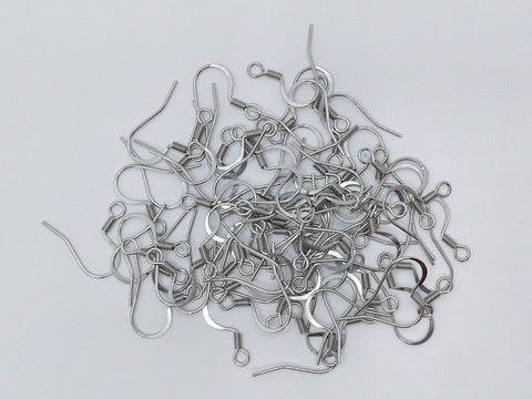 Silver Stainless Steel Ear Wires 2.5mm Hole (Hammered Flat French Style), 20 Pieces, Earring Hook #43