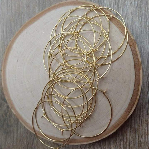 Gold 35mm Round Wine Hoop Stainless Steel Ear Wires, 10 Pieces, Hoop #30