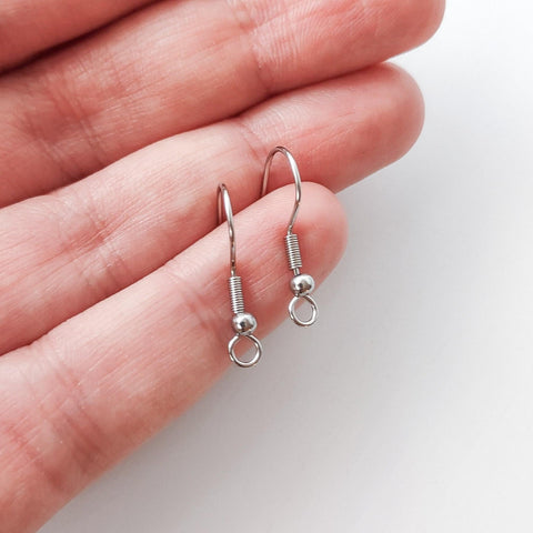 Silver Classic Forward-Facing Stainless Ear Wires, 20 Pieces, Earring Hook #10