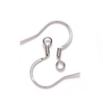 Silver Stainless Steel Ear Wires 2.5mm Hole (Hammered Flat French Style), 20 Pieces, Earring Hook #43